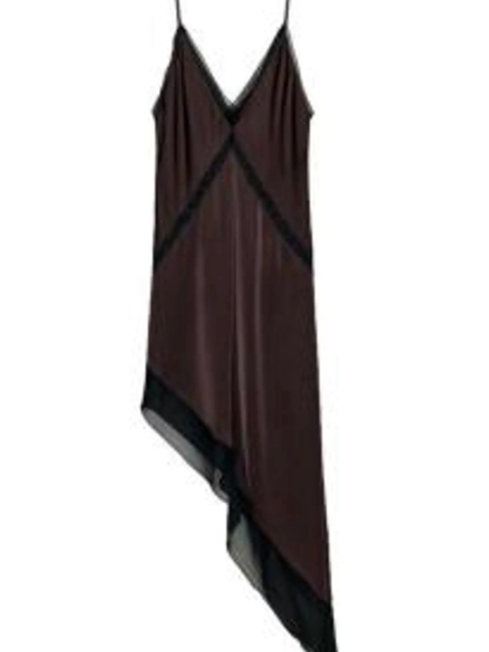 Zara Dark Brown Asymmetrical Slip Dress with Black Trim